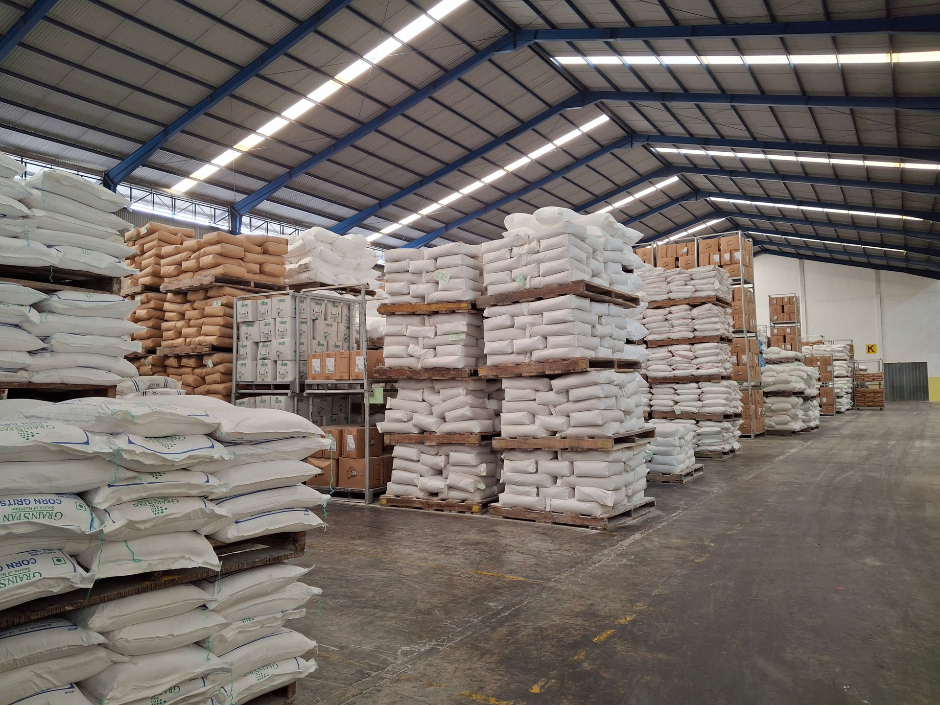 raw material storage warehouse area, food raw material storage area, flour warehouse
